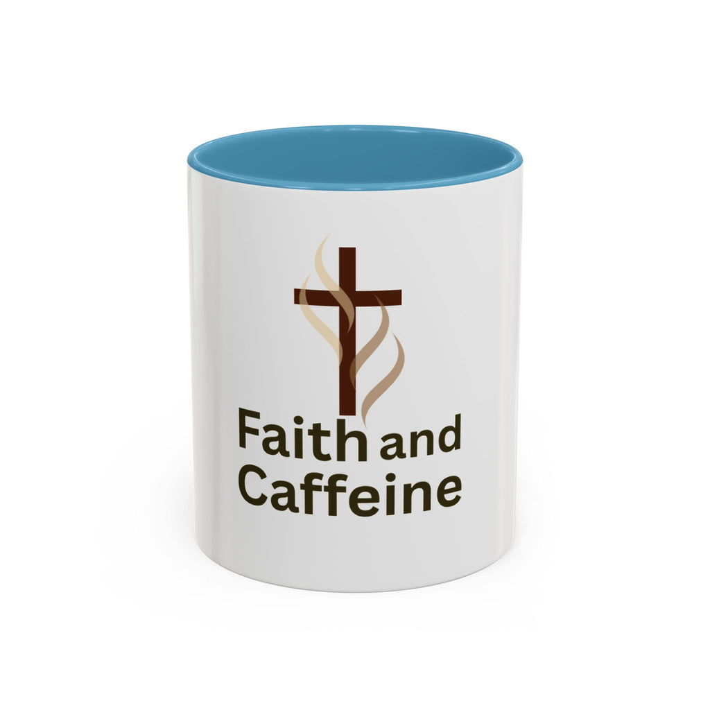 Faith and Caffeine Accent Coffee Mug — Christian Cross Coffee Cup (11/15 oz)