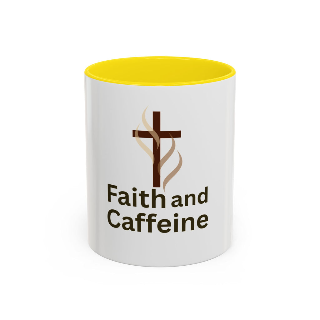 Faith and Caffeine Accent Coffee Mug — Christian Cross Coffee Cup (11/15 oz)