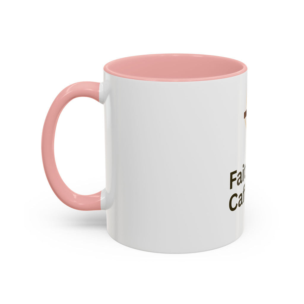 Faith and Caffeine Accent Coffee Mug — Christian Cross Coffee Cup (11/15 oz)