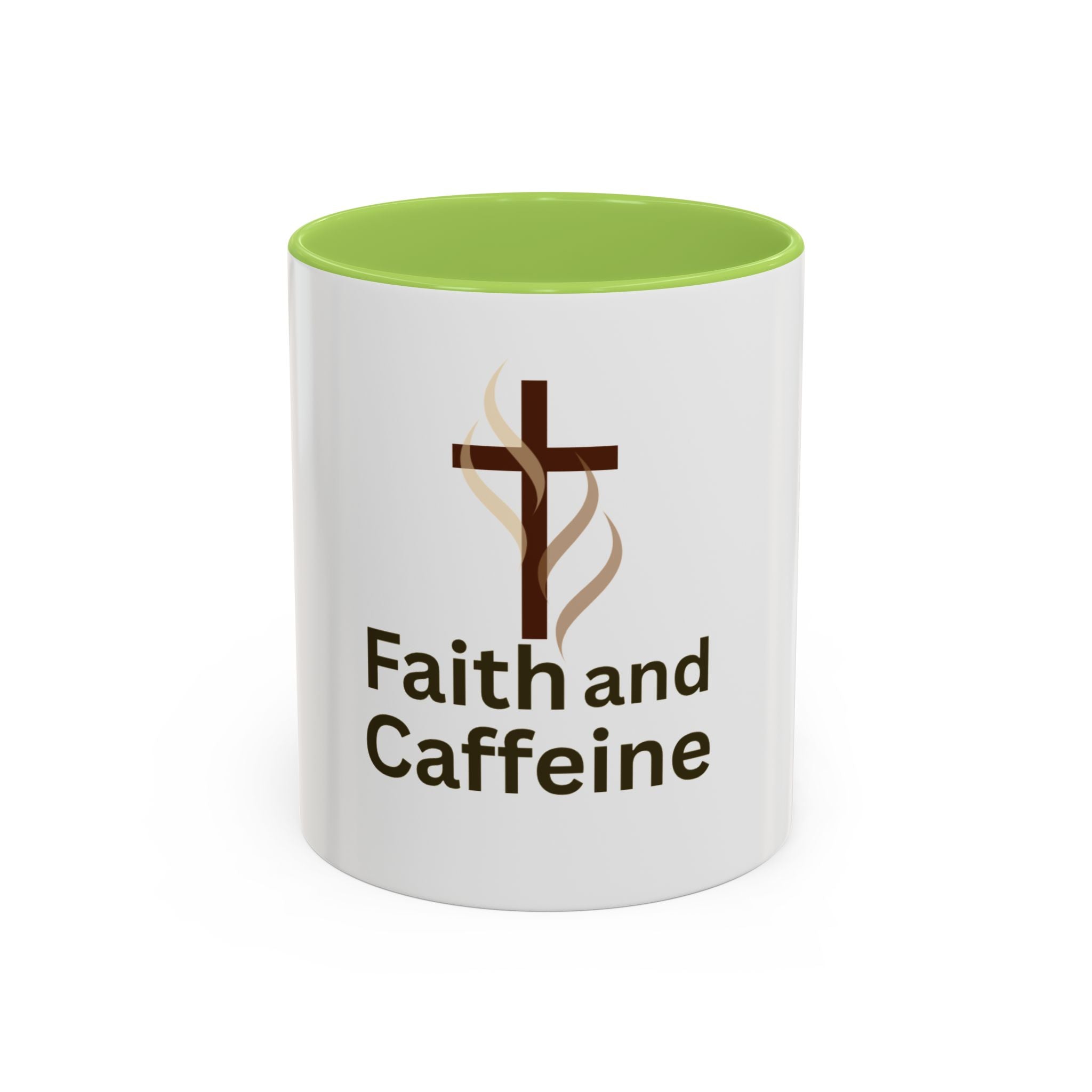Faith and Caffeine Accent Coffee Mug — Christian Cross Coffee Cup (11/15 oz)