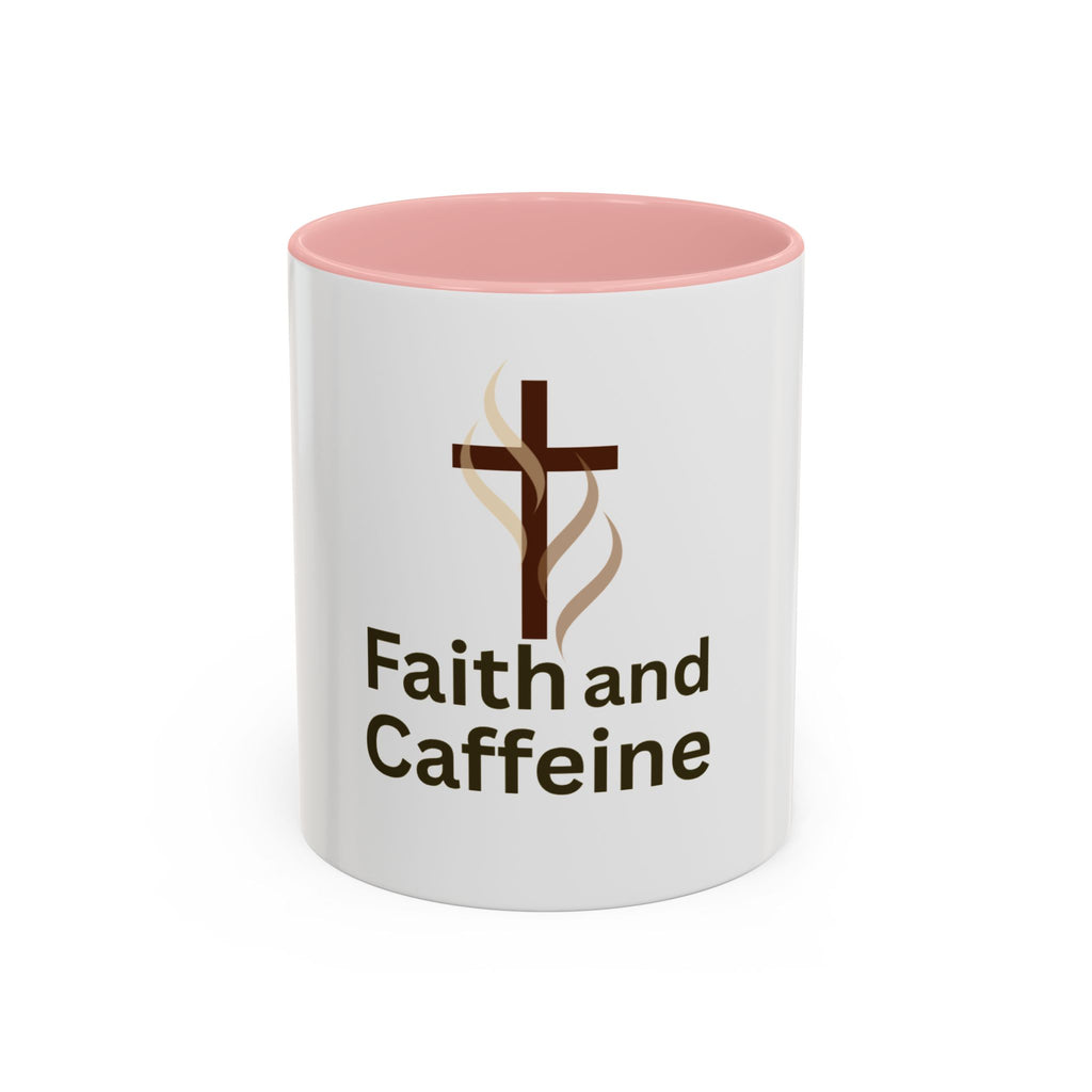 Faith and Caffeine Accent Coffee Mug — Christian Cross Coffee Cup (11/15 oz)