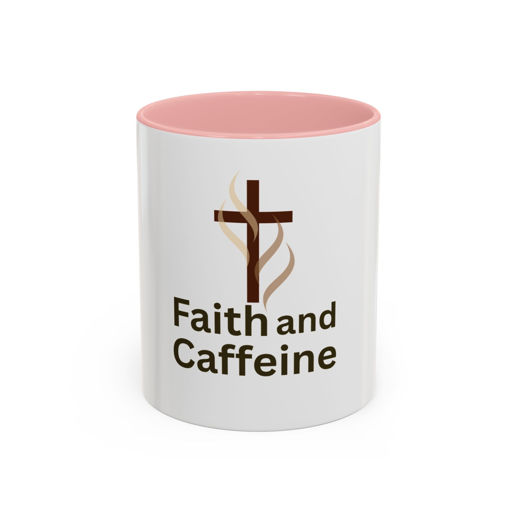 Faith and Caffeine Accent Coffee Mug — Christian Cross Coffee Cup (11/15 oz)