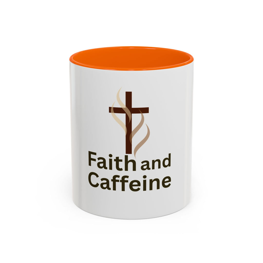 Faith and Caffeine Accent Coffee Mug — Christian Cross Coffee Cup (11/15 oz)