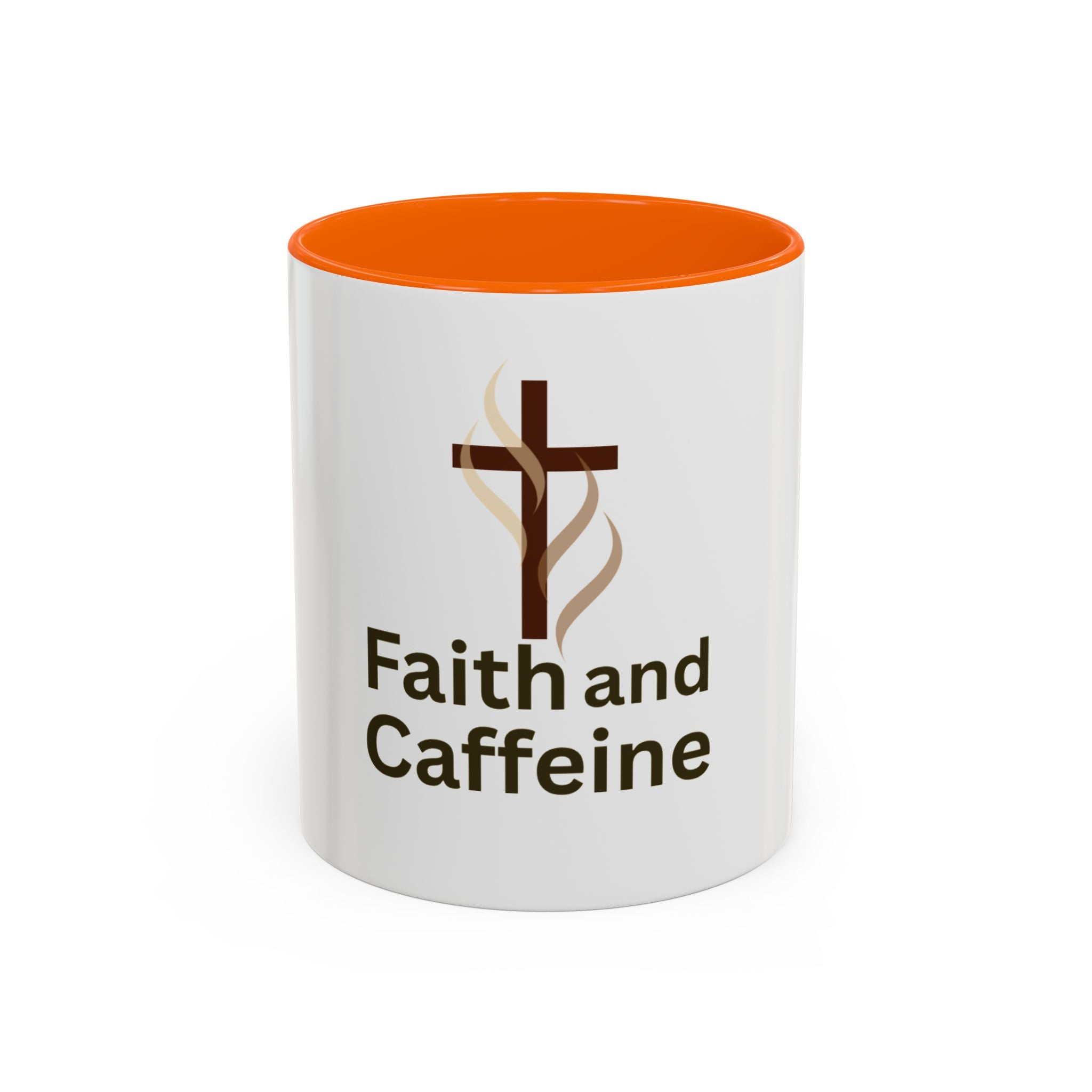 Faith and Caffeine Accent Coffee Mug — Christian Cross Coffee Cup (11/15 oz)