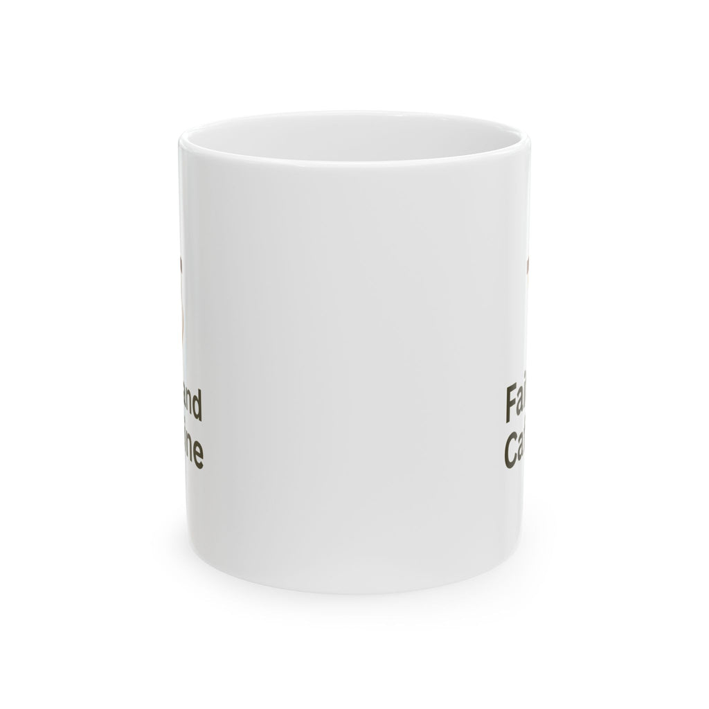 Funny Coffee Mug - "Fandom and Caffeine" Novelty Ceramic Tea Cup (11oz, 15oz)