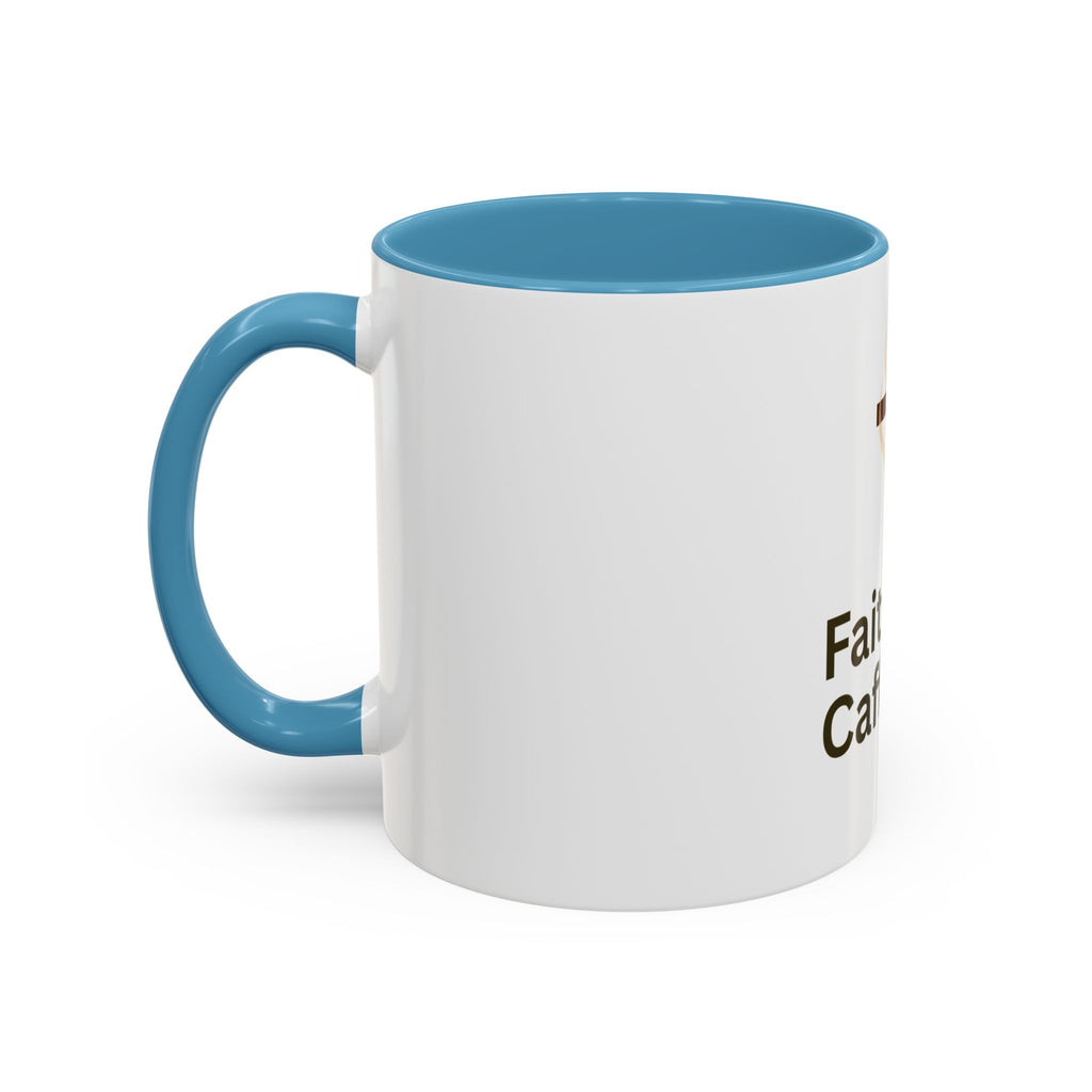 Faith and Caffeine Accent Coffee Mug — Christian Cross Coffee Cup (11/15 oz)