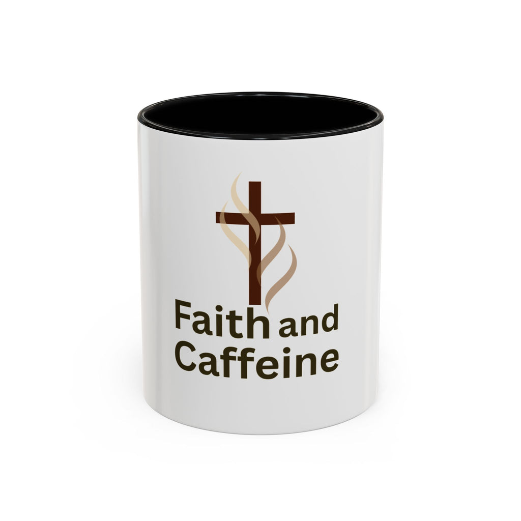 Faith and Caffeine Accent Coffee Mug — Christian Cross Coffee Cup (11/15 oz)