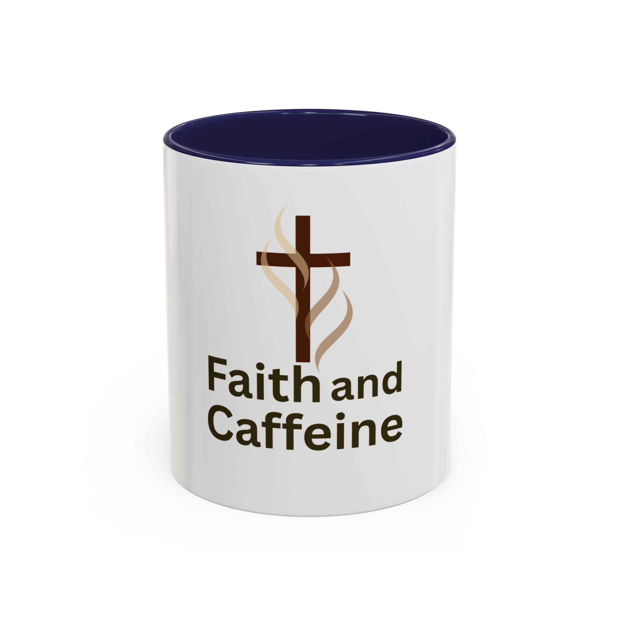 Faith and Caffeine Accent Coffee Mug — Christian Cross Coffee Cup (11/15 oz)