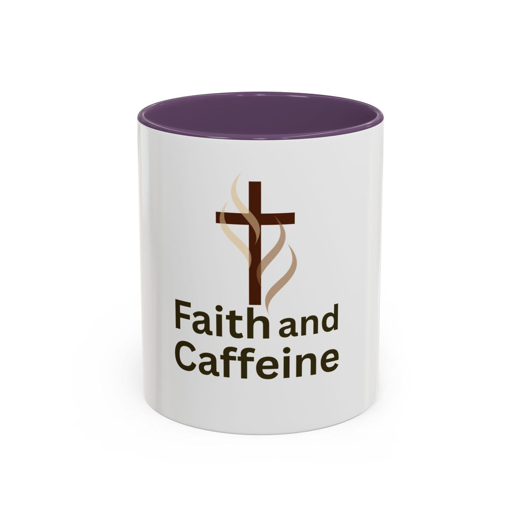 Faith and Caffeine Accent Coffee Mug — Christian Cross Coffee Cup (11/15 oz)