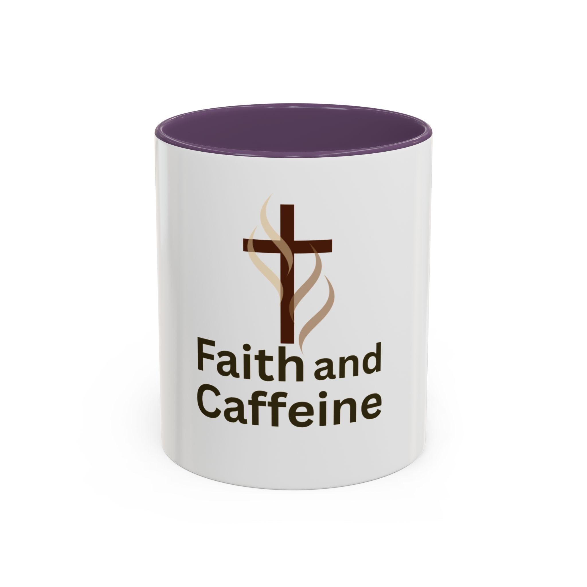 Faith and Caffeine Accent Coffee Mug — Christian Cross Coffee Cup (11/15 oz)