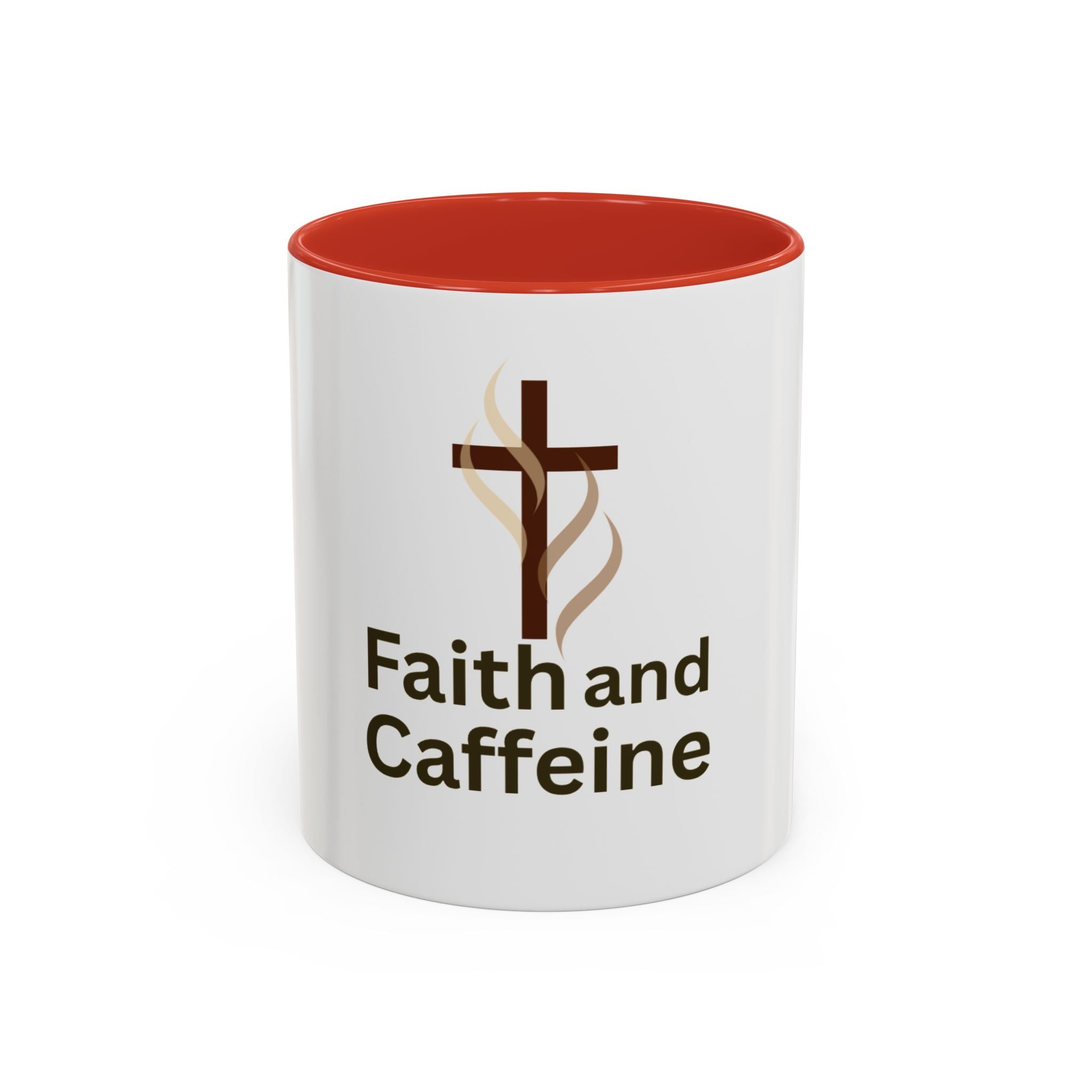 Faith and Caffeine Accent Coffee Mug — Christian Cross Coffee Cup (11/15 oz)