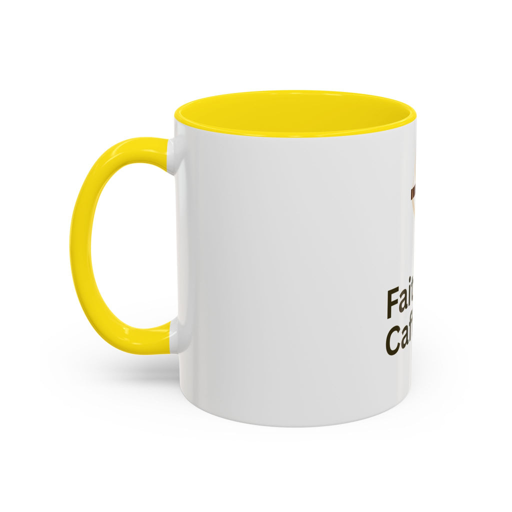 Faith and Caffeine Accent Coffee Mug — Christian Cross Coffee Cup (11/15 oz)